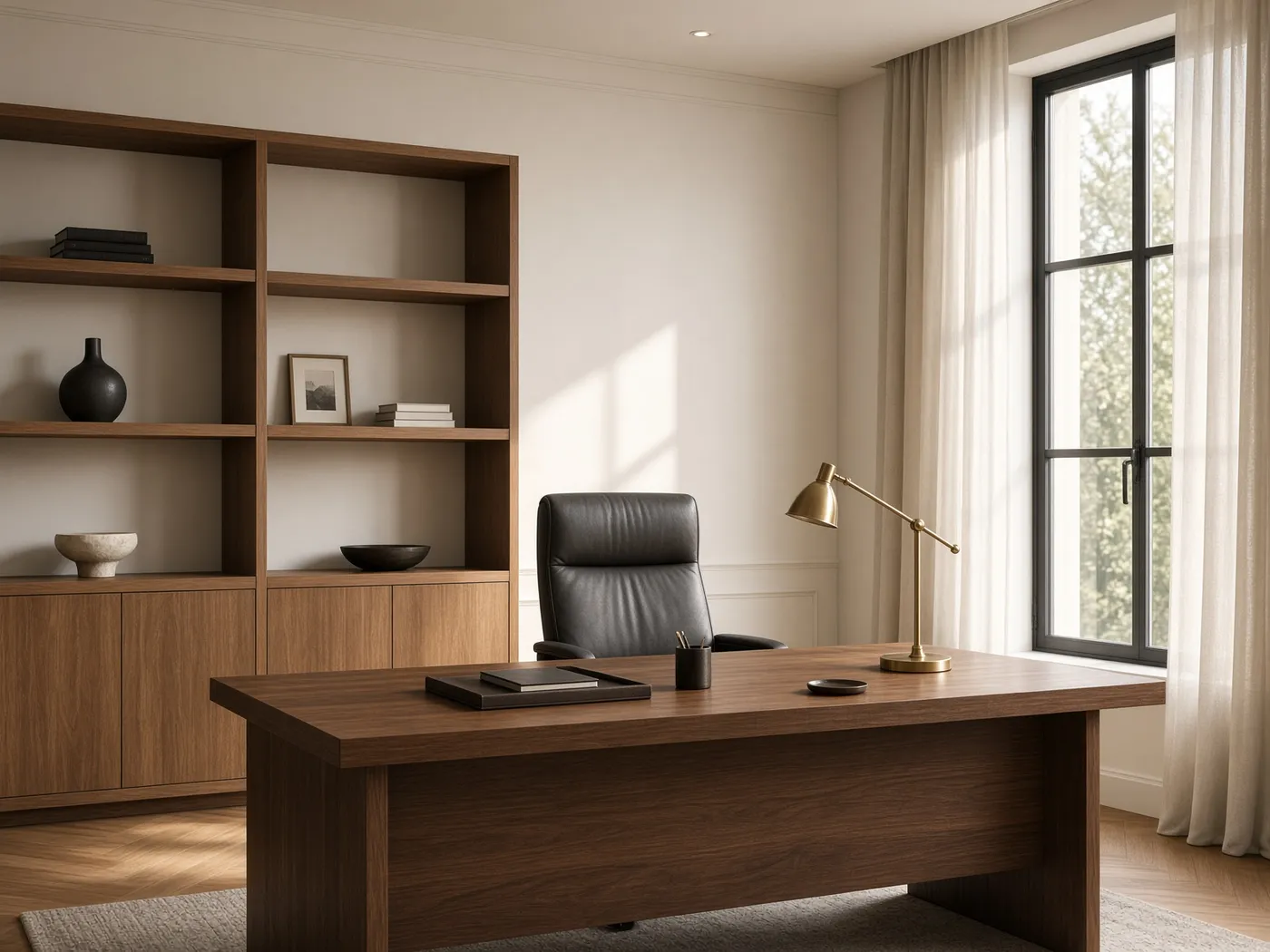 Professional office interior with custom wood furniture